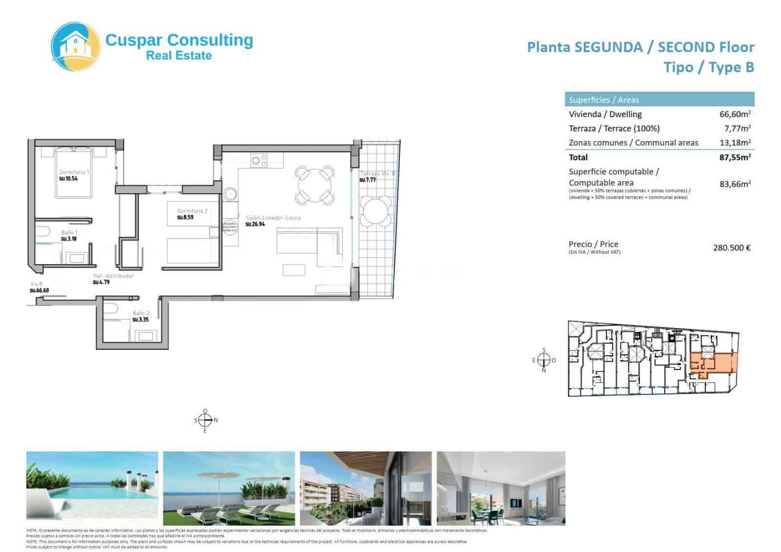 2 soveværelse Lejlighed til salg i Guardamar del Segura med swimmingpool garage - € 359.000 (Ref: 8635014)