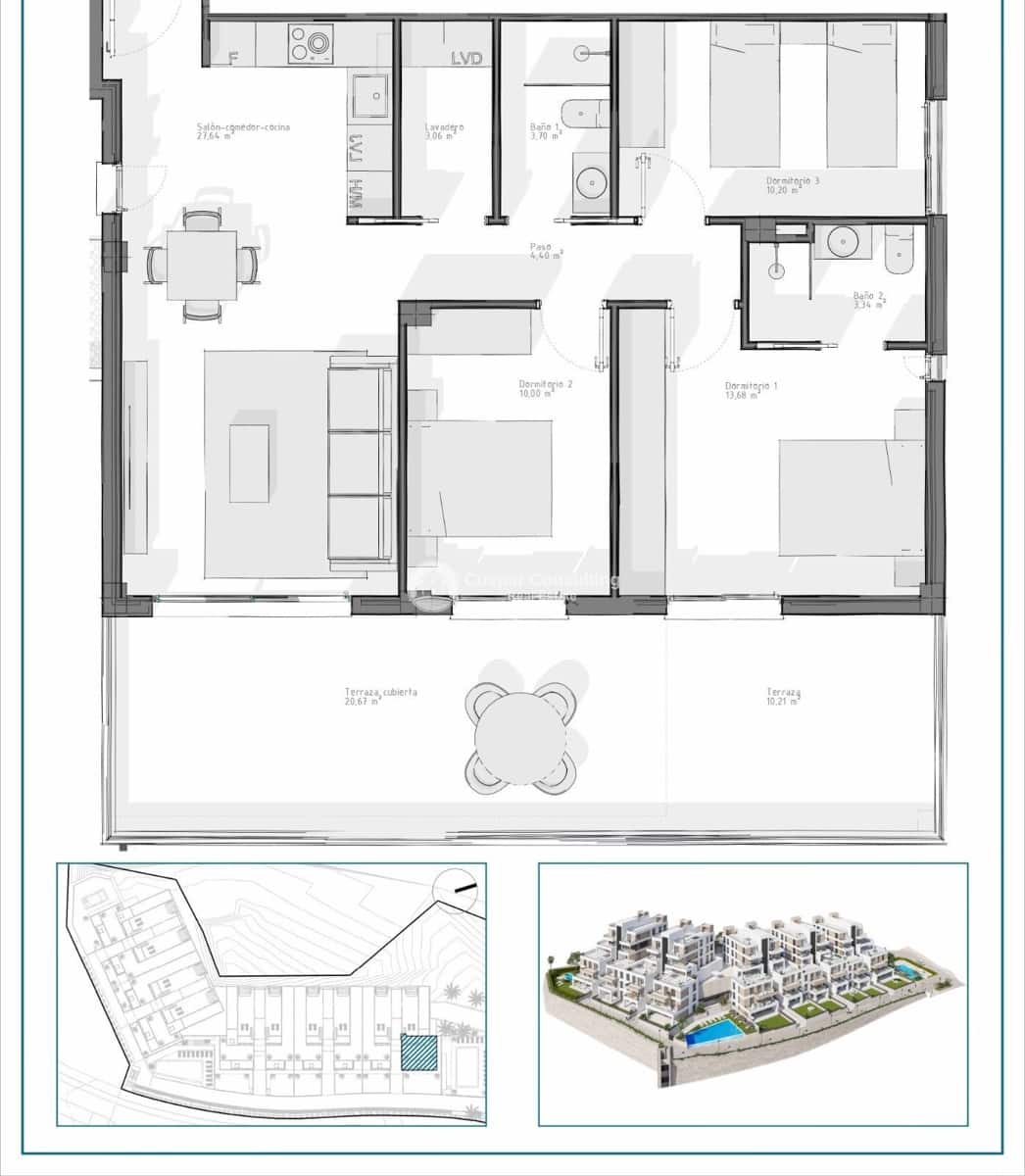 2 soverom Penthouse til salgs i Vera med svømmebasseng garasje - € 395 000 (Ref: 9000308)