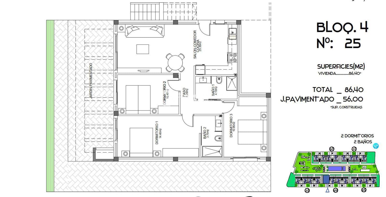 2 slaapkamer Penthouse te koop in Algorfa met zwembad garage - € 276.000 (Ref: 9000310)