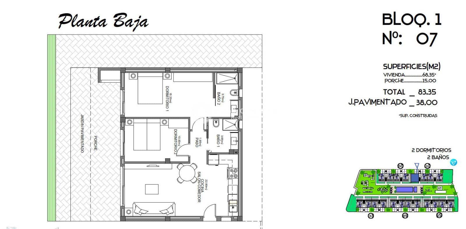 2 slaapkamer Penthouse te koop in Algorfa met zwembad garage - € 276.000 (Ref: 9000310)