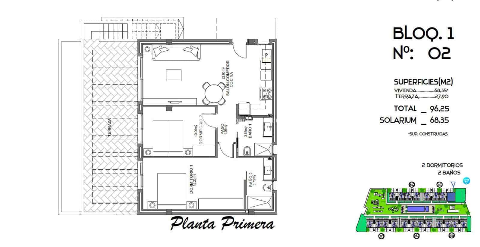 2 slaapkamer Penthouse te koop in Algorfa met zwembad garage - € 276.000 (Ref: 9000310)