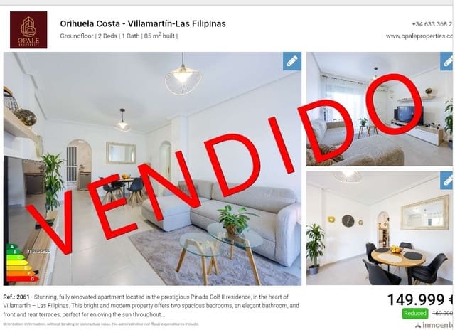 Apartamento de 2 habitaciones en Las Filipinas en venta con piscina garaje - 149.999 € (Ref: 9957983)