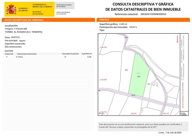Terreno Não Urbanizado para venda em El Rosario - 36 000 € (Ref: 9108242)