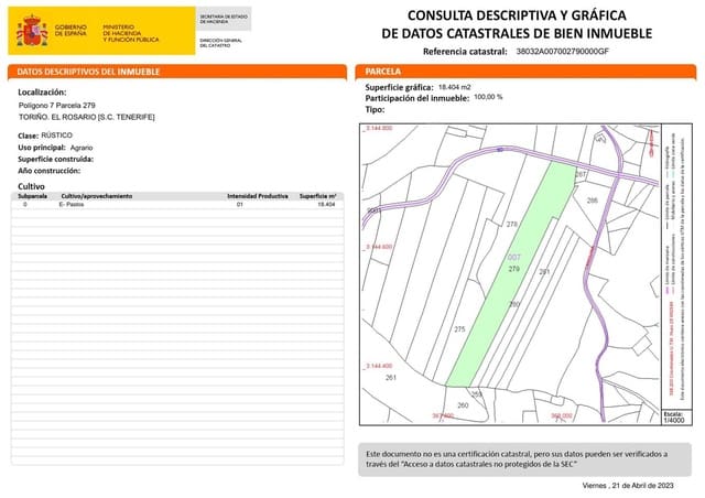 Terreno Não Urbanizado para venda em El Rosario - 69 000 € (Ref: 9109305)