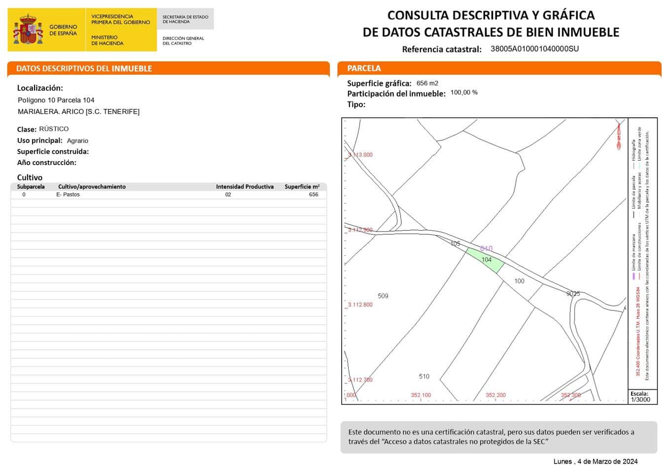 Undeveloped Land for sale in Arico - € 29,500 (Ref: 9776938)