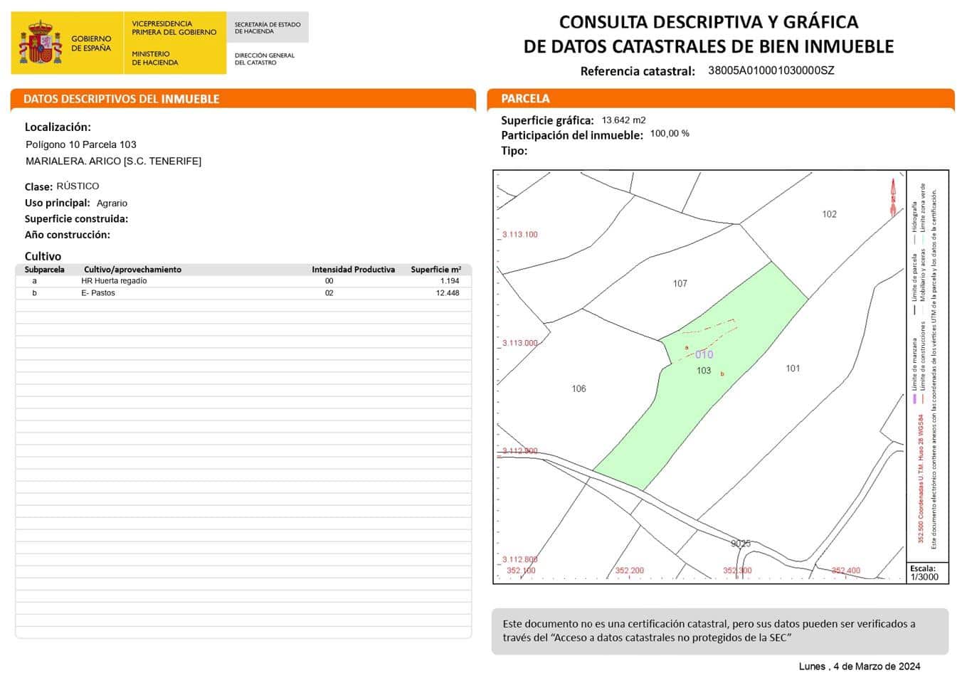 Undeveloped Land for sale in Arico - € 29,500 (Ref: 9776938)