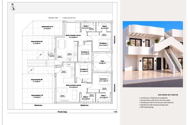 2 makuuhuone Omakotitalo myytävänä paikassa Lo Pagan, San Pedro del Pinatar mukana 
autotalli - 279 950 € (Ref: 10113447)