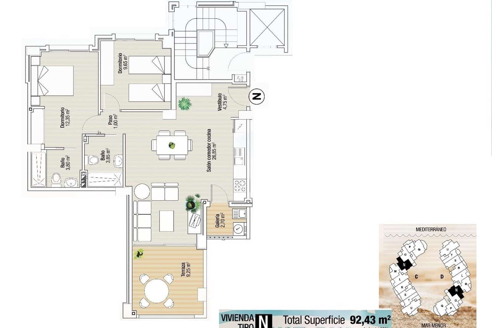 Apartamento de 2 habitaciones en La Manga del Mar Menor en venta con piscina garaje - 263.000 € (Ref: 10120830)