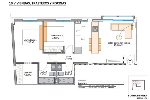 Apartamento de 2 habitaciones en Lo Pagan, San Pedro del Pinatar en venta con piscina - 235.900 € (Ref: 9559103)