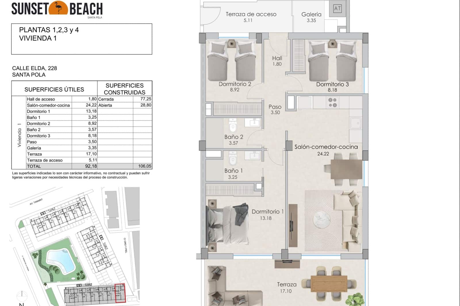 3 quarto Apartamento para venda em Santa Pola com piscina - 495 000 € (Ref: 8407365)