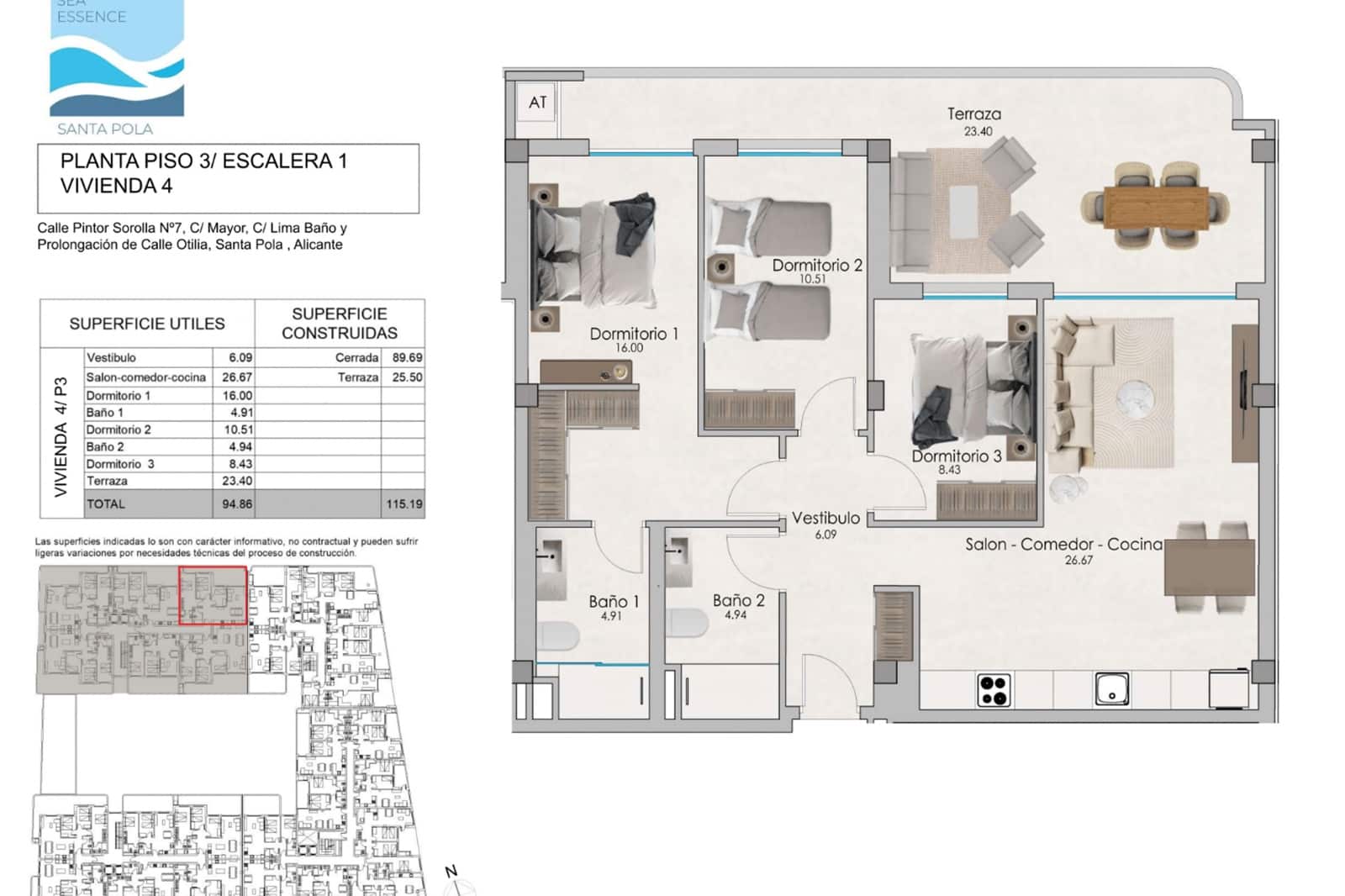 3 makuuhuone Huoneisto myytävänä paikassa Santa Pola mukana uima-altaan - 310 000 € (Ref: 8457228)