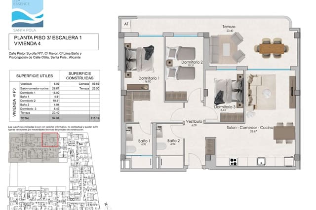 3 makuuhuone Huoneisto myytävänä paikassa Norte, Santa Pola mukana uima-altaan - 310 000 € (Ref: 8457228)
