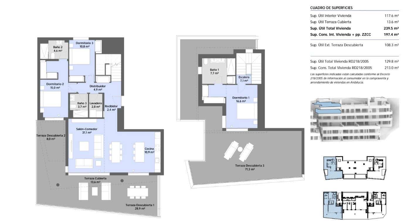 3 sypialnia Penthouse na sprzedaż w Los Monteros z basenem garażem - 1 065 000 € (Ref: 8275396)