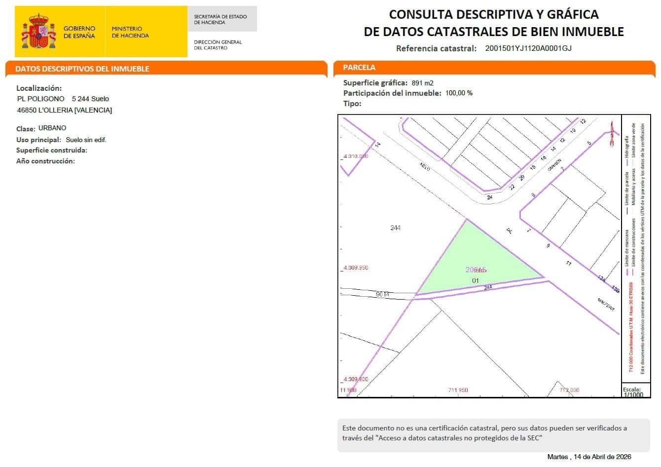 Bouwgrond te koop in L'Olleria - € 75.000 (Ref: 9773103)