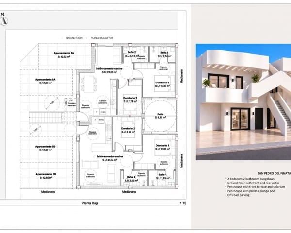 Bungalow de 2 habitaciones en Los Cuarteros, San Pedro del Pinatar en venta con piscina garaje - 279.950 € (Ref: 10167364)