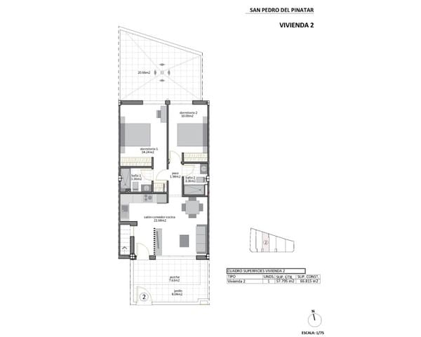 2 makuuhuone Huoneisto myytävänä paikassa Los Cuarteros, San Pedro del Pinatar mukana uima-altaan - 299 950 € (Ref: 8766223)