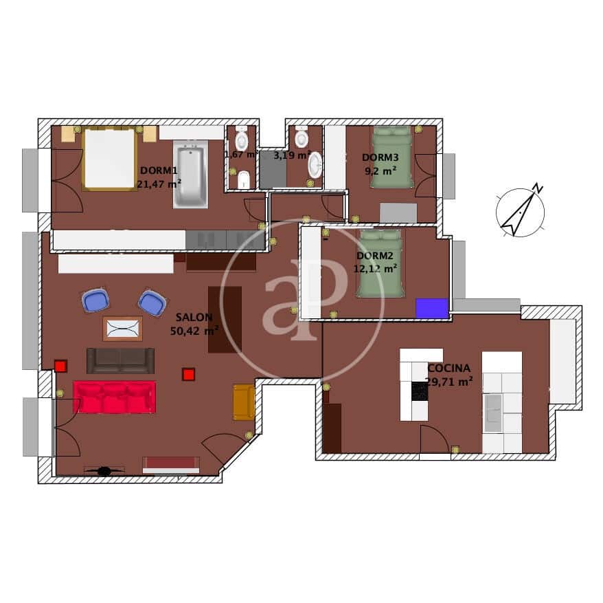 4 sovrum Lägenhet att hyra i Madrid stad med garage - 4 000 € (Ref: 9920444)