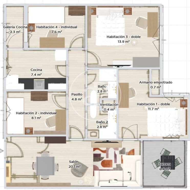 4 soveværelse Lejlighed til leje i Valencia by - € 2.000 (Ref: 8726698)