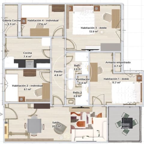 4 soveværelse Lejlighed til leje i Mestalla, Valencia by - € 2.000 (Ref: 8726698)