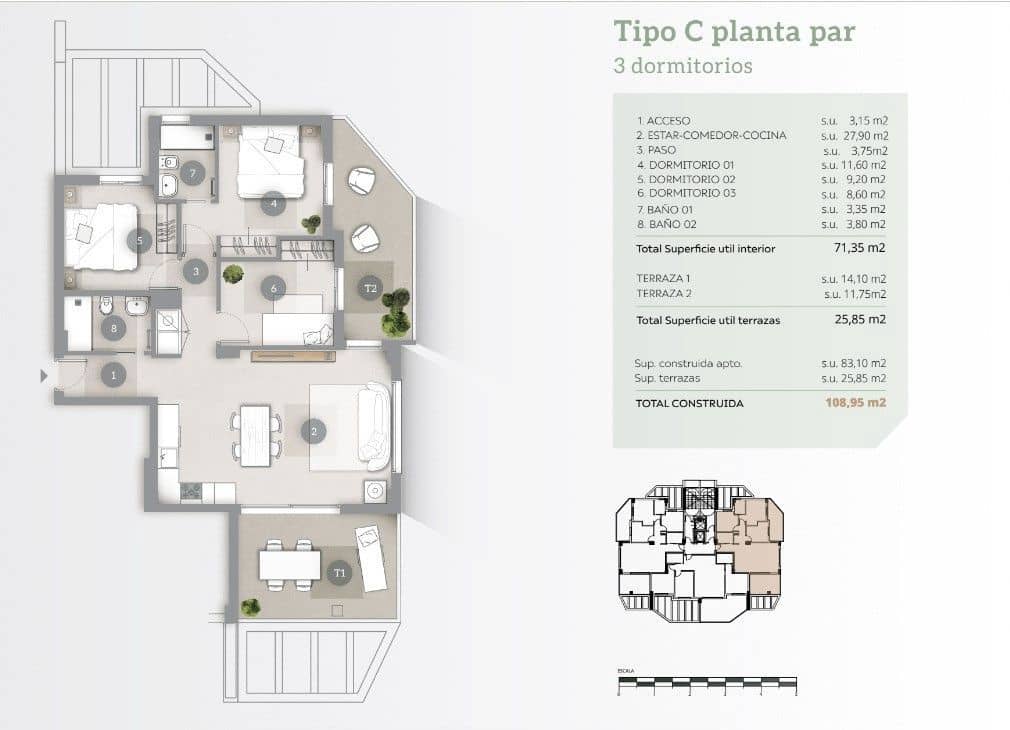 3 soveværelse Lejlighed til salg i Calpe / Calp med swimmingpool garage - € 411.000 (Ref: 7833753)
