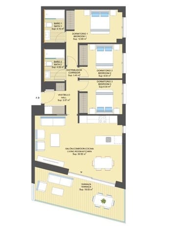 3 soverom Leilighet til salgs i Dehesa de Campoamor, Orihuela med svømmebasseng - € 349 500 (Ref: 9067946)