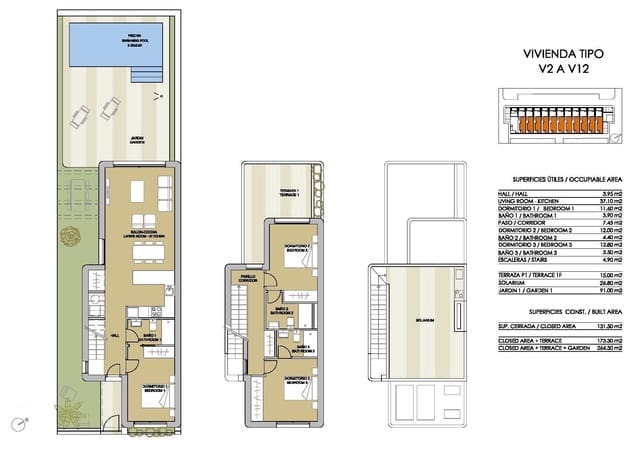 3 sypialnia Willa na sprzedaż w Mil Palmeras, Pilar de la Horadada z basenem - 539 900 € (Ref: 9493800)