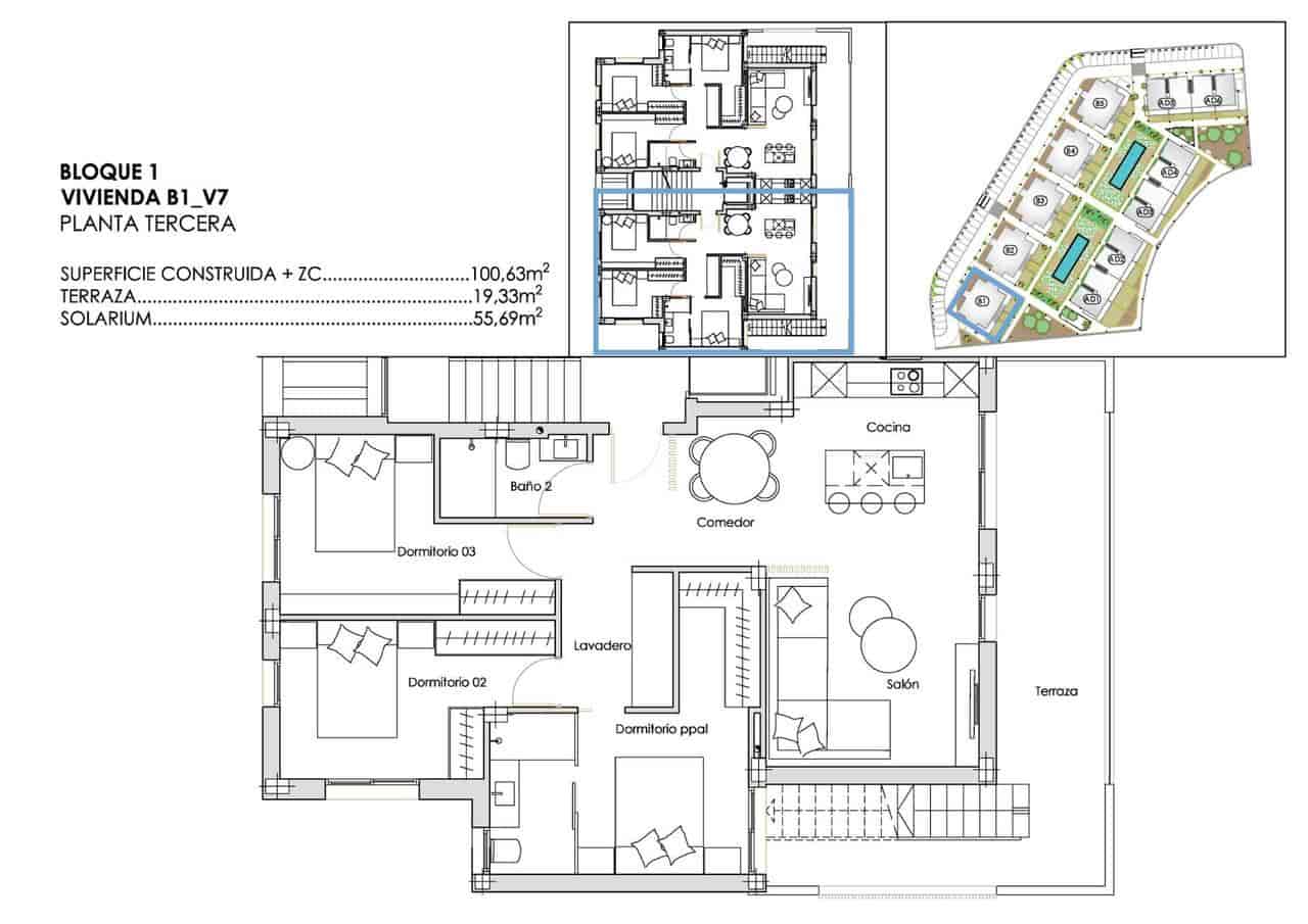 3 bedroom Penthouse for sale in Torre-Pacheco with pool garage - € 427,900 (Ref: 10006087)