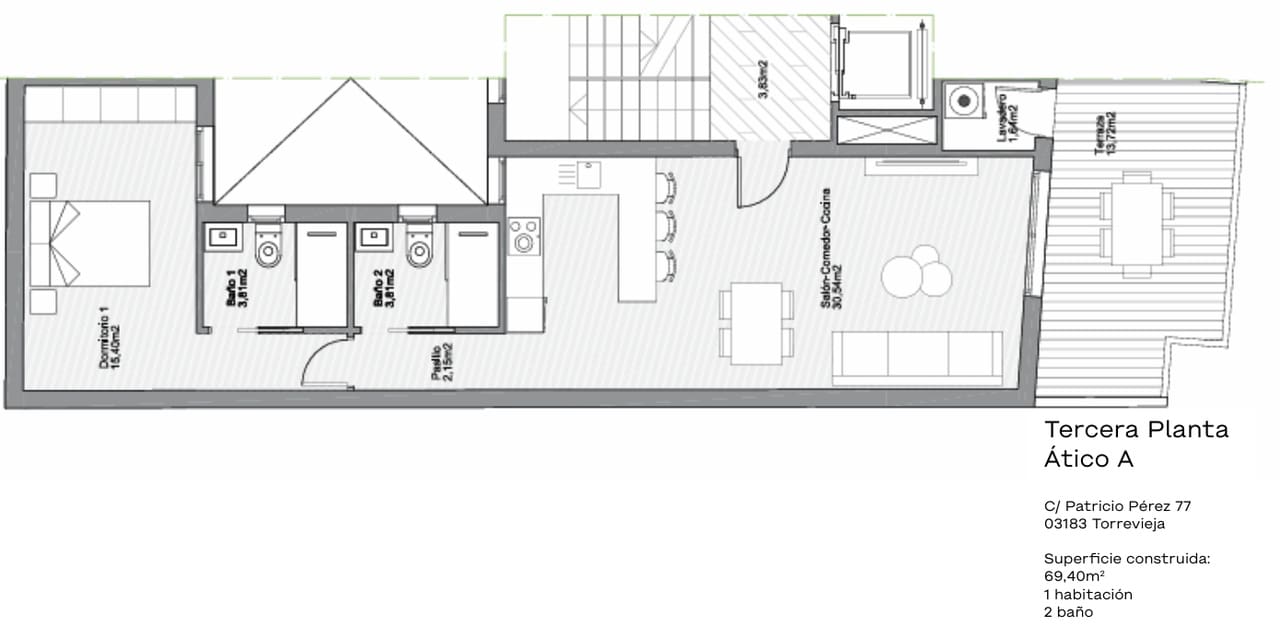 1 quarto Penthouse para venda em Torrevieja com piscina - 272 000 € (Ref: 10024685)