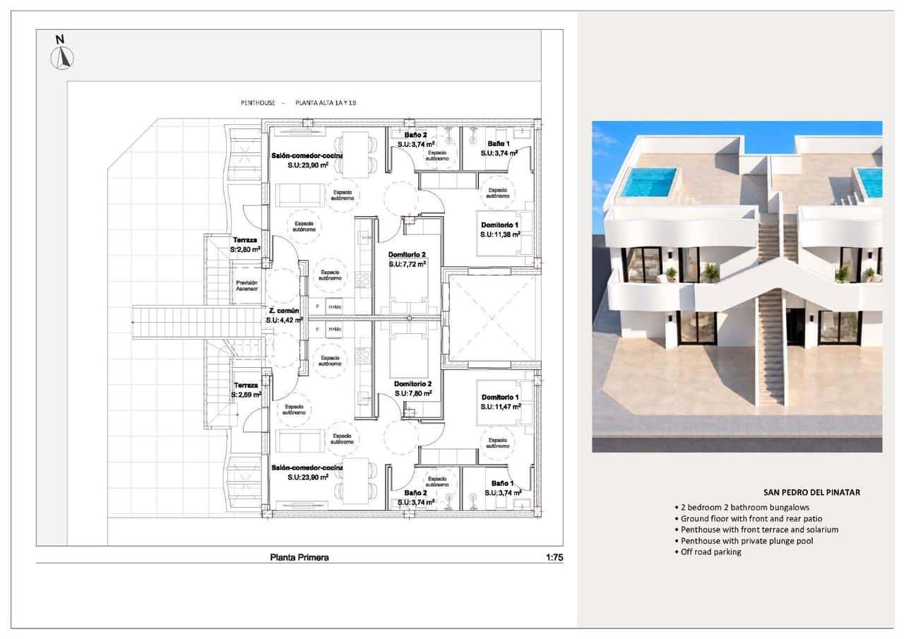 Bungalow de 2 habitaciones en San Pedro del Pinatar en venta con piscina garaje - 299.950 € (Ref: 10115537)