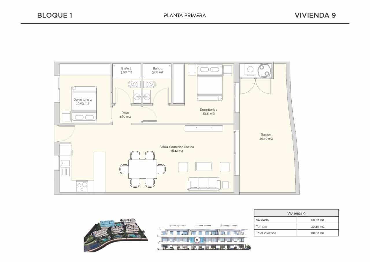 2 bedroom Apartment for sale in Finestrat with pool garage - € 392,900 (Ref: 8399007)