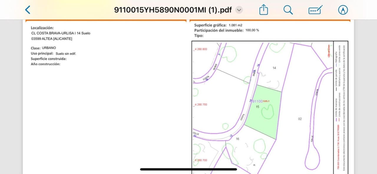 Byggegrund til salg i Altea - € 195.000 (Ref: 8840951)