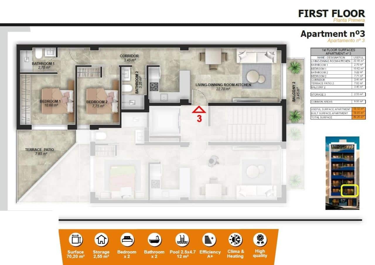 2 soverom Leilighet til salgs i Torrevieja med svømmebasseng - € 240 000 (Ref: 9003940)