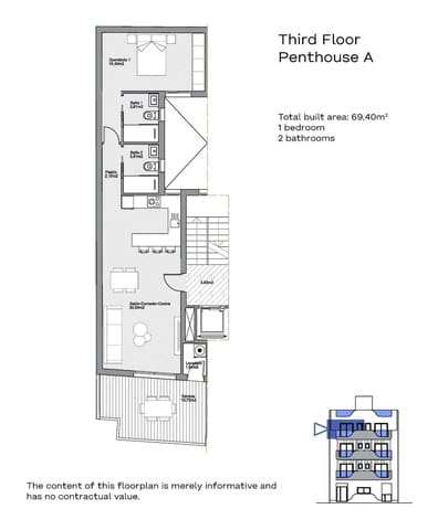 1 bedroom Penthouse for sale in El Molino, Torrevieja with pool - € 272,000 (Ref: 9227077)