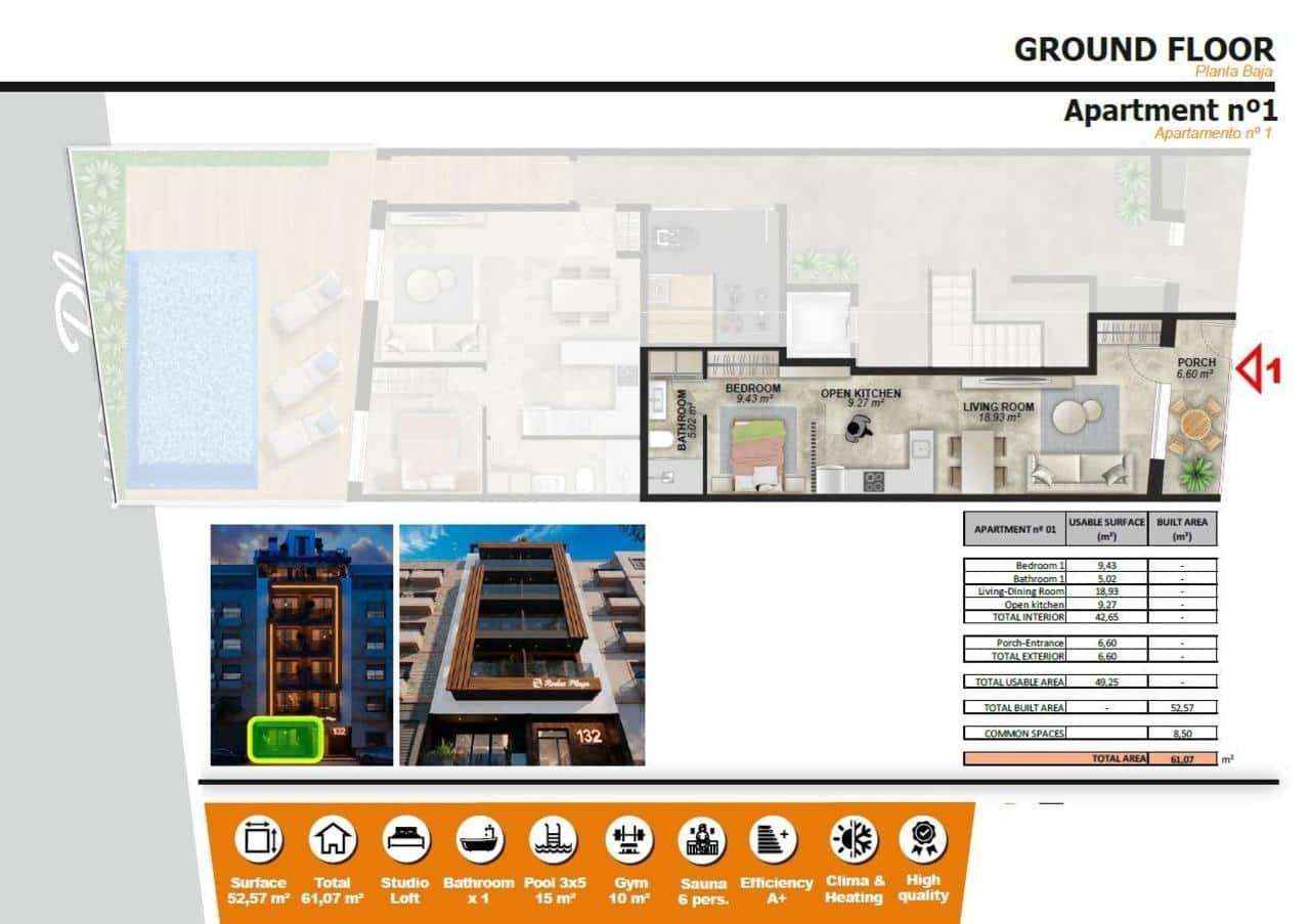 1 soverom Leilighet til salgs i Torrevieja med svømmebasseng - € 195 000 (Ref: 9243283)