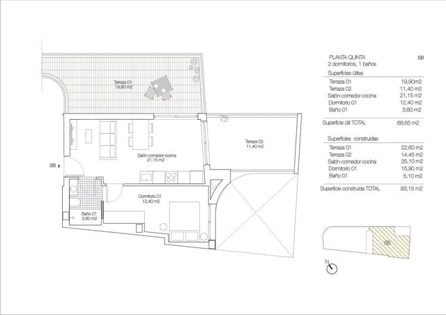 1 soveværelse Penthouse til salg i El Molino, Torrevieja med swimmingpool - € 425.950 (Ref: 9722190)