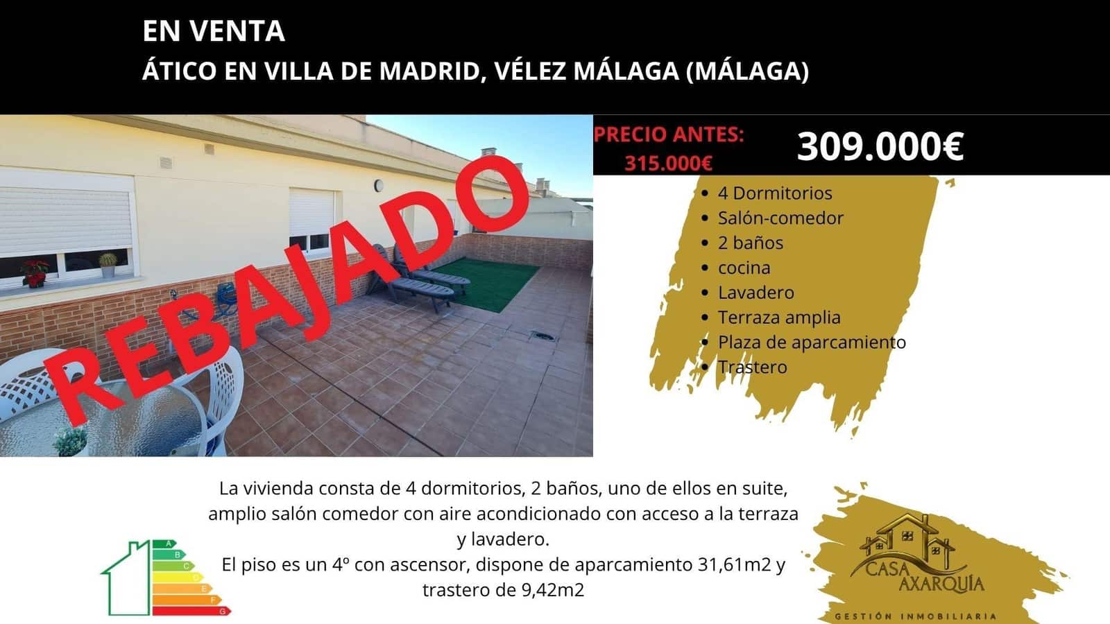 4 camera da letto Attico in vendita in Velez-Malaga con garage - 309.000 € (Rif: 9468672)