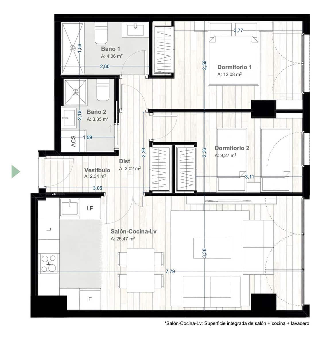 2 soverom Leilighet til salgs i Malaga by med svømmebasseng garasje - € 439 000 (Ref: 9132036)