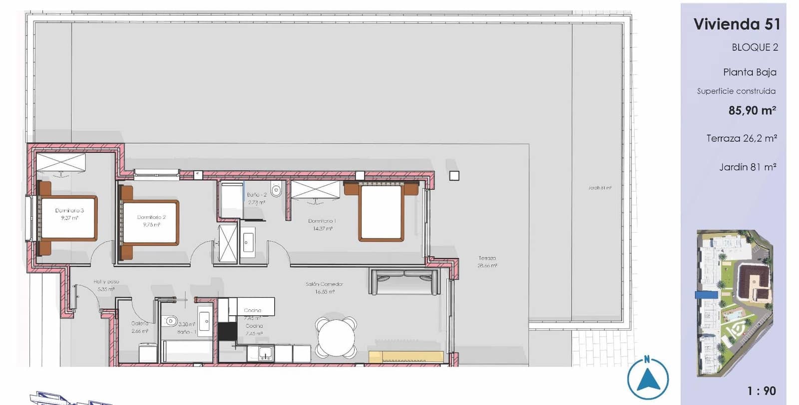 3 chambre Appartement à vendre à Guardamar del Segura avec piscine garage - 340 000 € (Ref: 9796633)