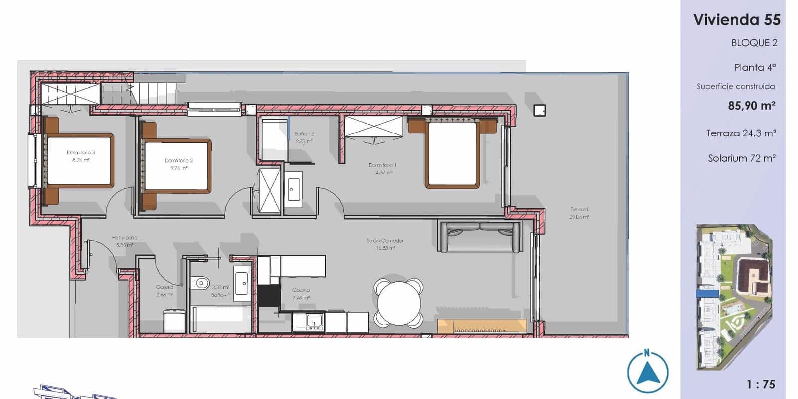 3 slaapkamer Penthouse te koop in Guardamar del Segura met zwembad garage - € 395.000 (Ref: 9796635)
