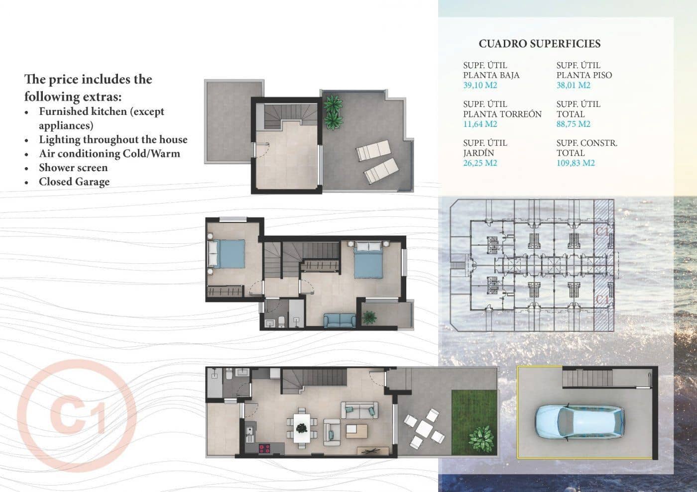 3 soveværelse Rækkehus til salg i La Manga del Mar Menor med swimmingpool garage - € 270.631 (Ref: 9985400)