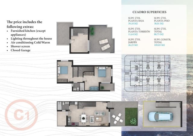 3 soveværelse Rækkehus til salg i La Manga del Mar Menor med swimmingpool garage - € 270.631 (Ref: 9985400)