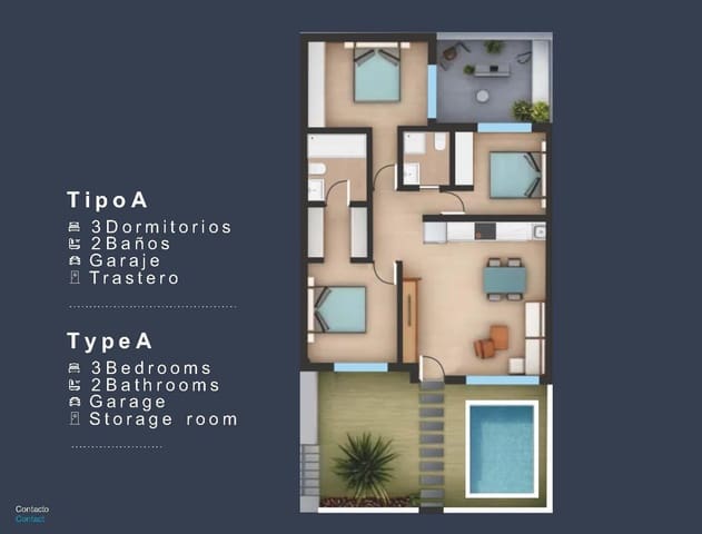 3 soveværelse Lejlighed til salg i Los Peñascos - El Salero - Los Imbernones, San Pedro del Pinatar med swimmingpool garage - € 298.000 (Ref: 9985422)