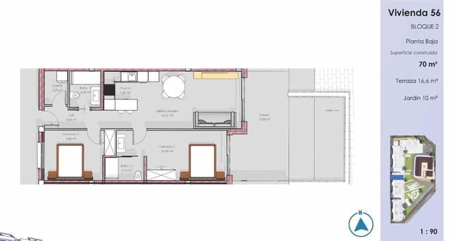 2 chambre Appartement à vendre à El Raso, Guardamar del Segura avec piscine - 320 000 € (Ref: 9796858)