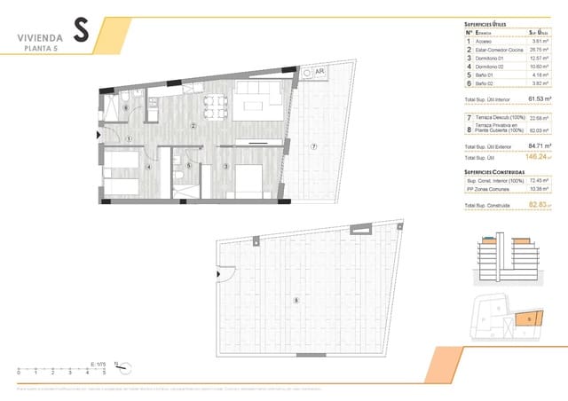 2 makuuhuone Kattohuoneisto myytävänä paikassa Las Piscinas Naturales, Torrevieja mukana uima-altaan - 359 000 € (Ref: 9875746)