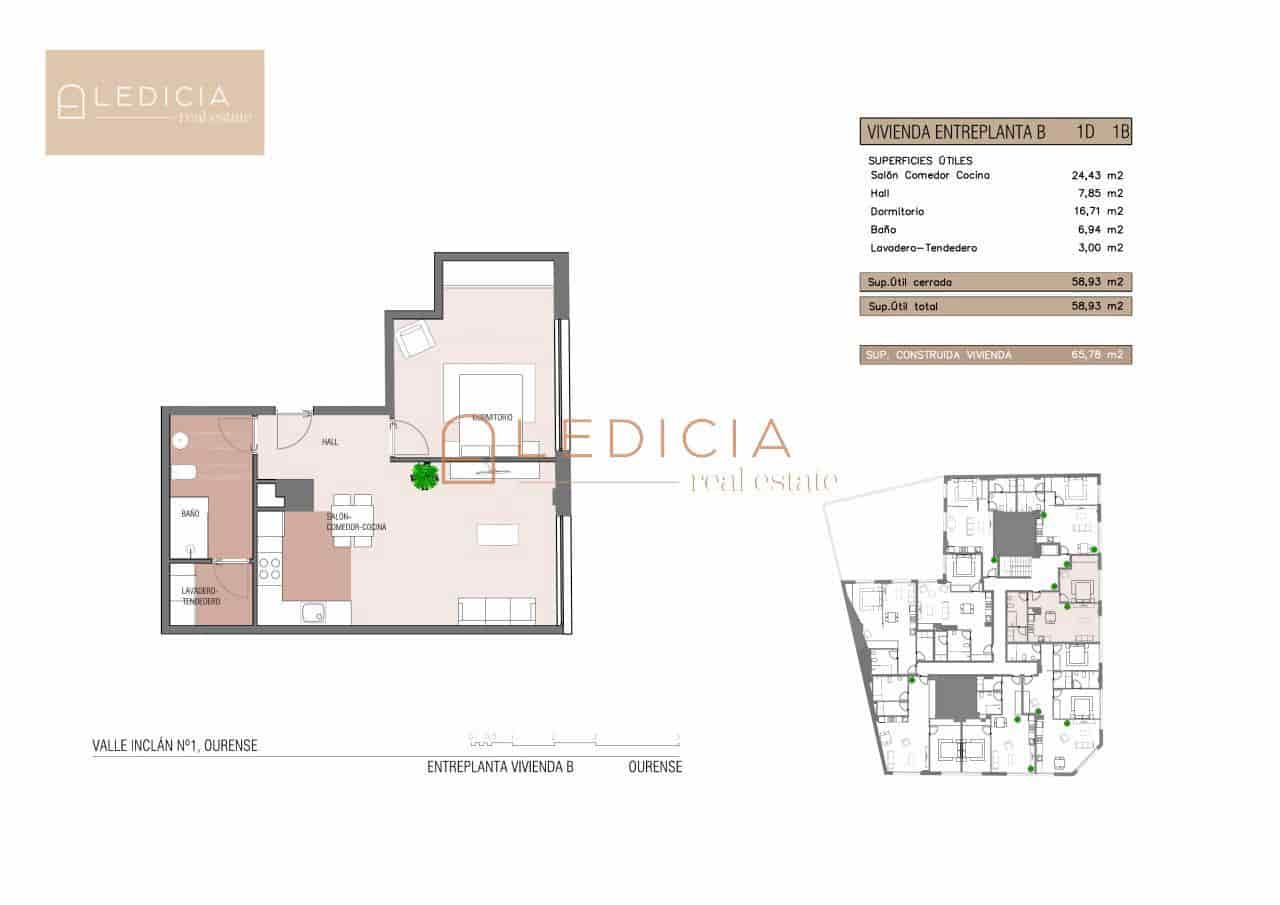 2 Zimmer Wohnung zu verkaufen in Ourense Stadt - 275.000 € (Ref: 9801384)