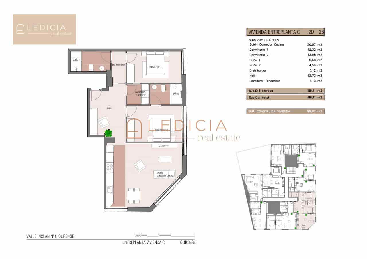 2 Zimmer Wohnung zu verkaufen in Ourense Stadt - 275.000 € (Ref: 9801384)