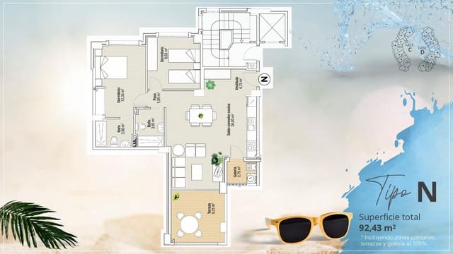 2 makuuhuone Huoneisto myytävänä paikassa La Manga del Mar Menor mukana uima-altaan - 237 132 € (Ref: 9349495)