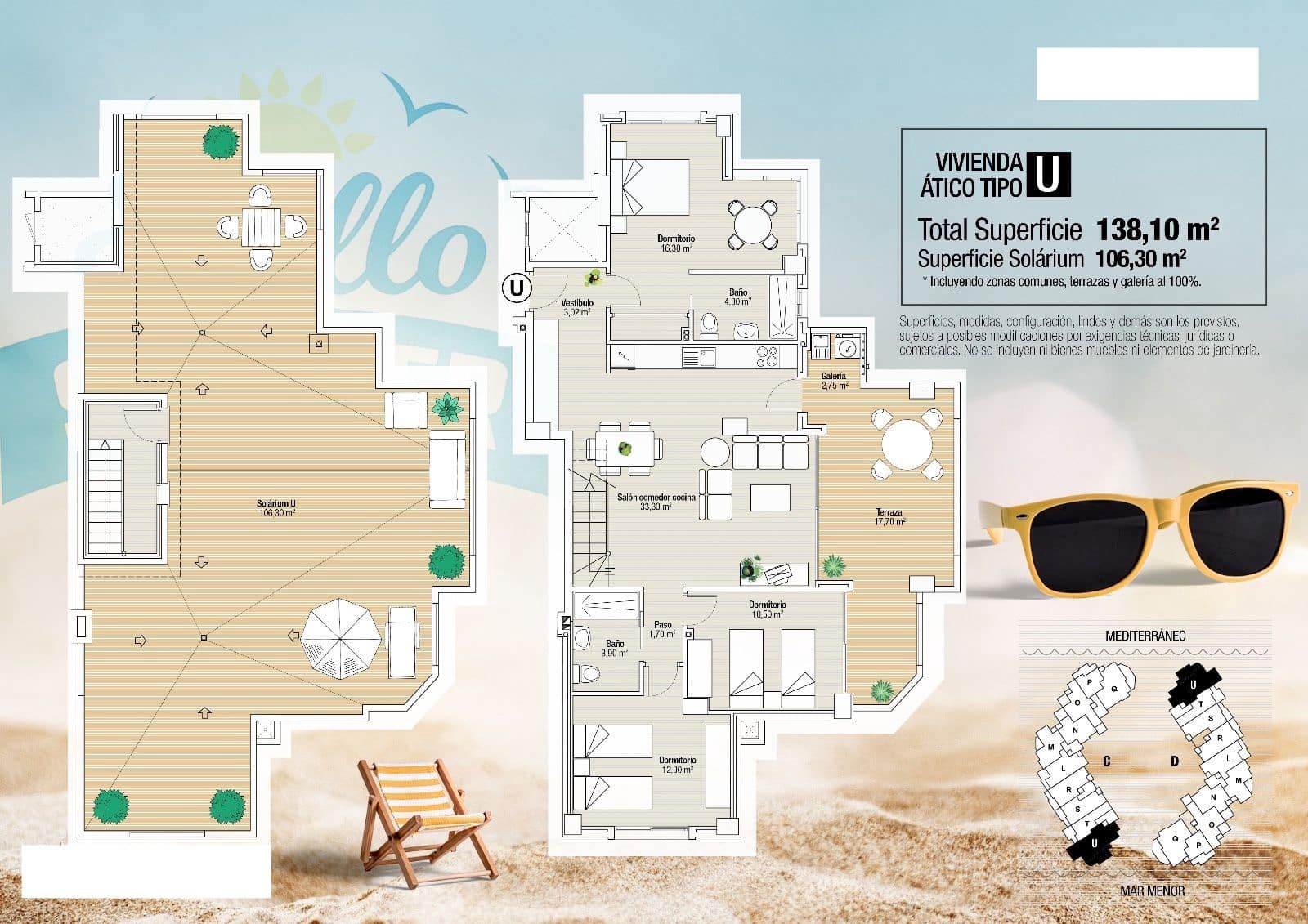 3 bedroom Penthouse for sale in La Manga del Mar Menor with pool - € 510,000 (Ref: 9494575)