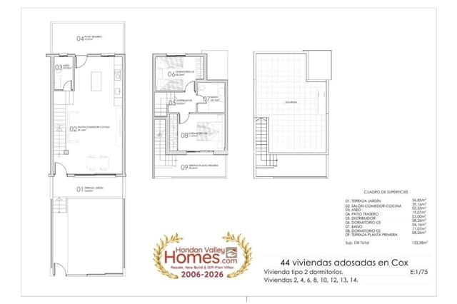 3 soverom Kjedet enebolig til salgs i Cox med svømmebasseng - € 223 000 (Ref: 9664078)