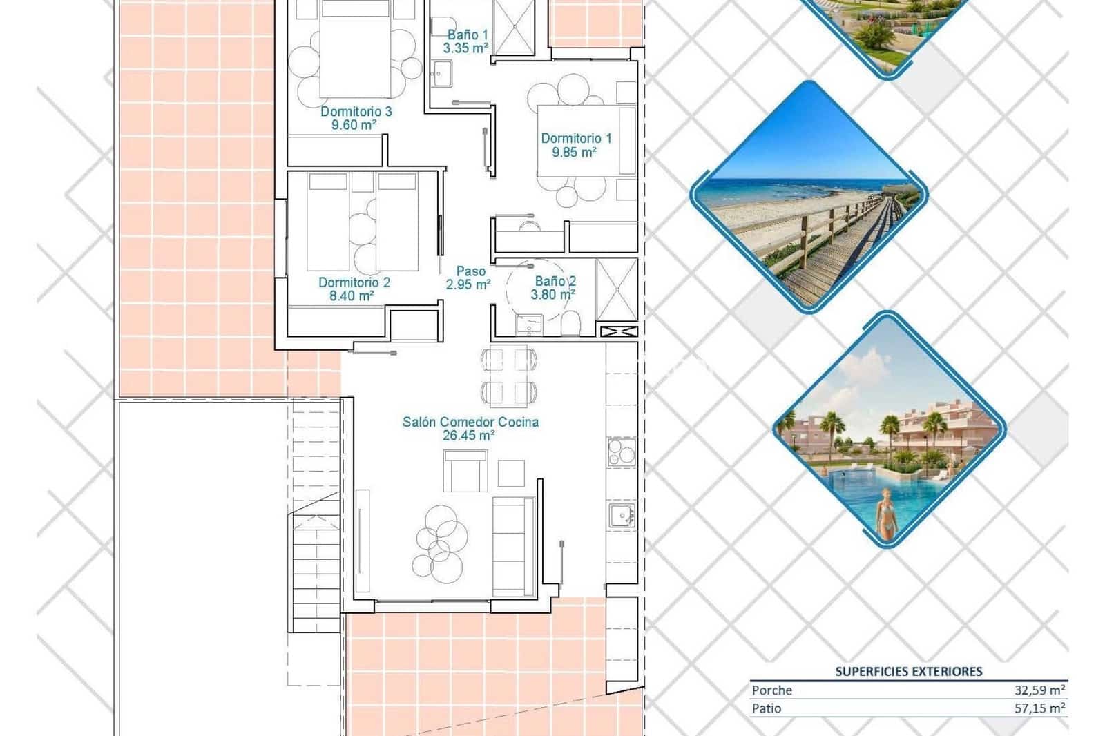 3 chambre Bungalow à vendre à Pilar de la Horadada avec piscine garage - 289 900 € (Ref: 9811180)